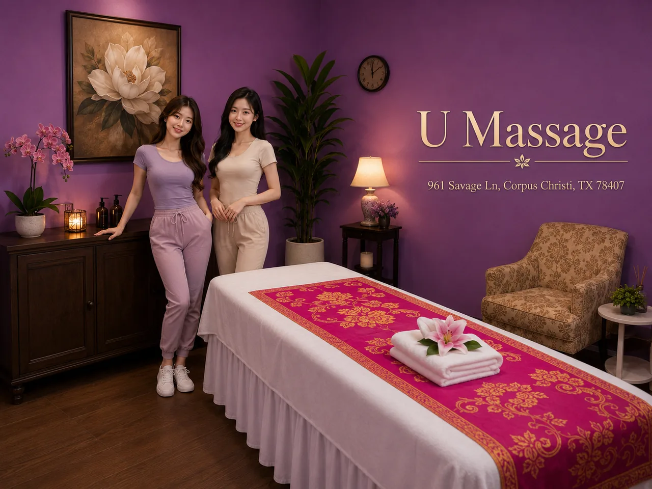 Friendly massage therapists in a clean private room at U Massage in Corpus Christi TX